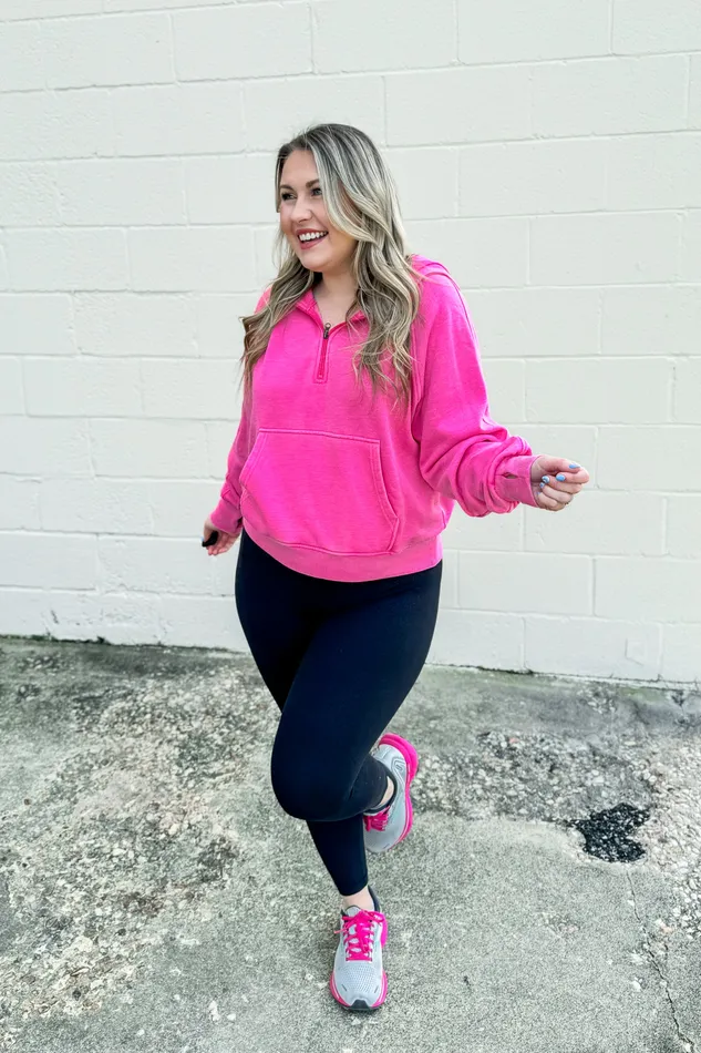 Weekend Feels QuarterZip Hoodie Hot Pink Girlie Girl Earrings