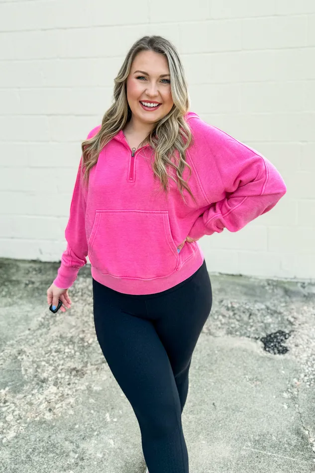 Weekend Feels QuarterZip Hoodie Hot Pink Girlie Girl Earrings