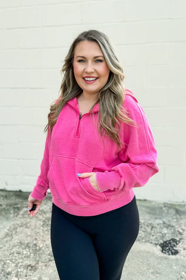 Weekend Feels QuarterZip Hoodie Hot Pink Girlie Girl Earrings