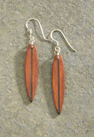 Wooden Surfboard Sterling Silver French Wire Earrings MADDENCORP Earrings