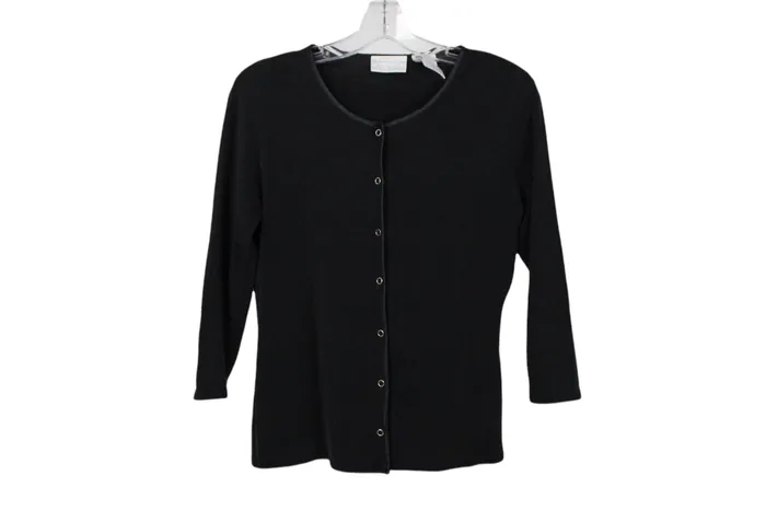Worthington Stretch Black Rib Button Down Top S Worthington Rings