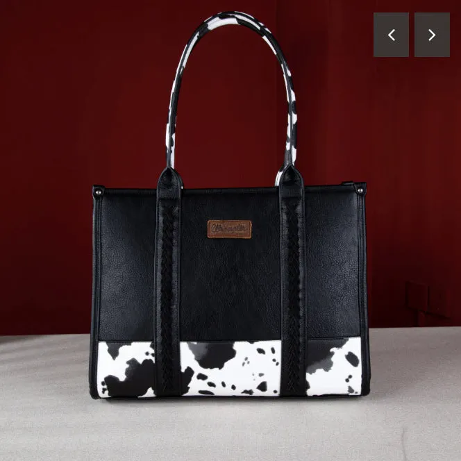 Wrangler Cow Print Concealed Carry Wide Tote BLACK MONTANA WEST Rings