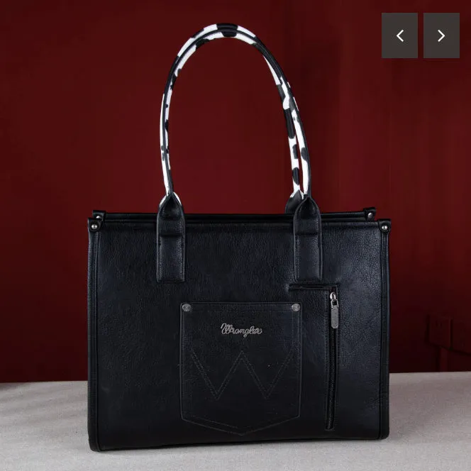 Wrangler Cow Print Concealed Carry Wide Tote BLACK MONTANA WEST Rings Wrangler Cow Print Concealed Carry Wide Tote BLACK MONTANA WEST Rings