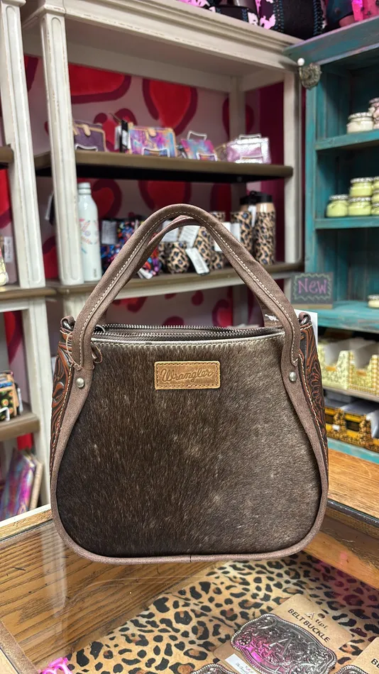Wrangler Genuine HairOn Cowhide ToteCrossbody Coffee MONTANA WEST Earrings