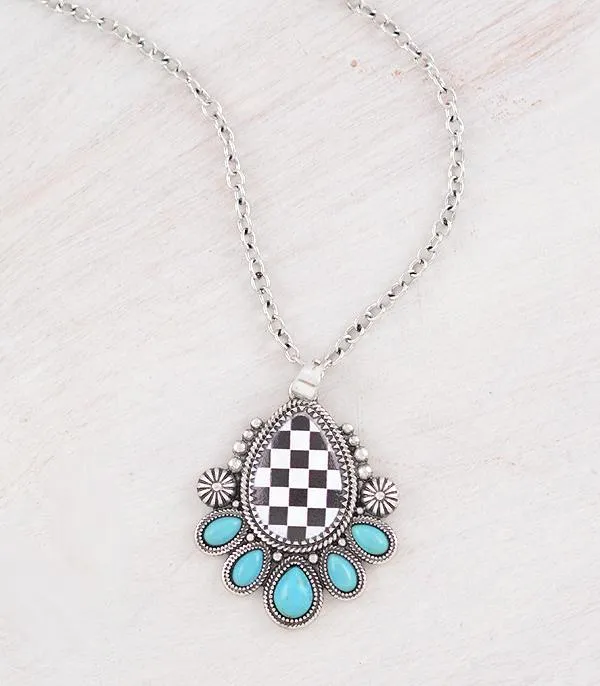 YKT Necklaces WESTERN CHECKERED TEARDROP NECKLACE