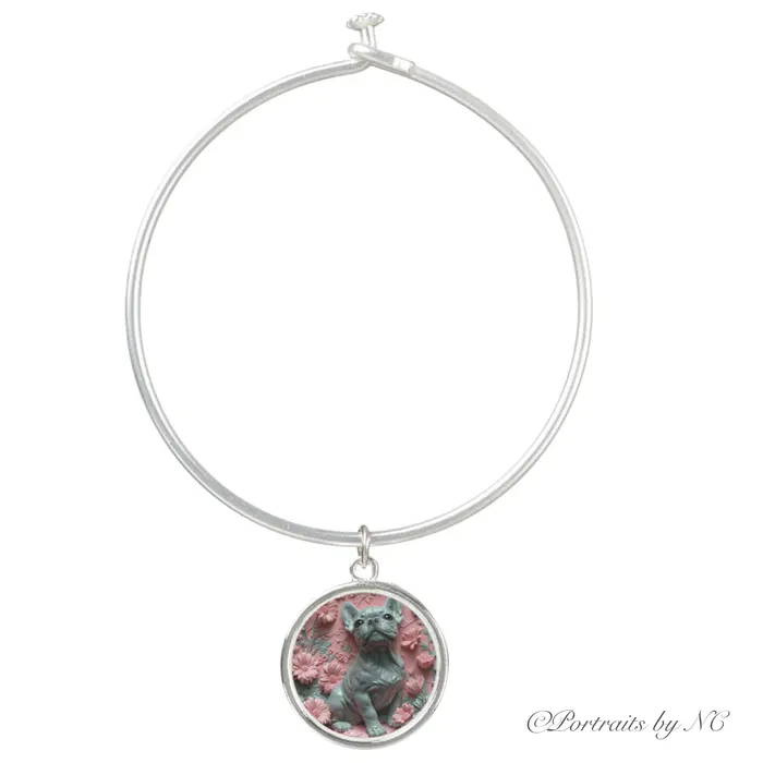 ZAZZLE Bracelets Bangle Bracelet With Round Boxer Puppy Charm Plated Sterling Silver ZAZZLE Bracelets Bangle Bracelet With Round Boxer Puppy Charm Plated Sterling Silver
