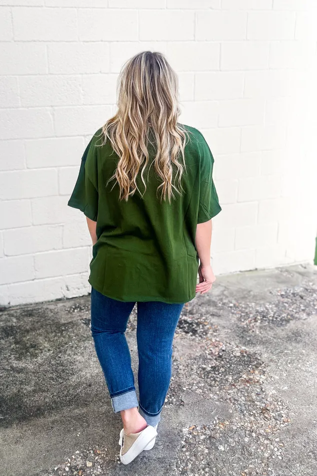 Zenana Earrings Emma Oversized Boyfriend Top Army Green